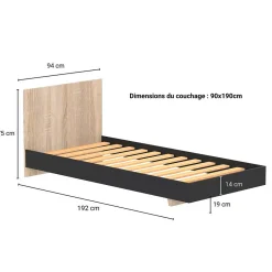 Lit simple 1 place 90x190cm Noir et Artisan avec sommier LIFA><noscript><img width=