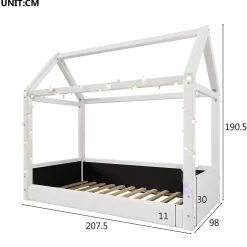 Okwish Lit Simple 90 x 200 cm - Canapé-Lit avec Éclairage LED Intégré, Gain de Place pour Chambre, Bois Massif, Sans Matelas, Beige* Lit Simple