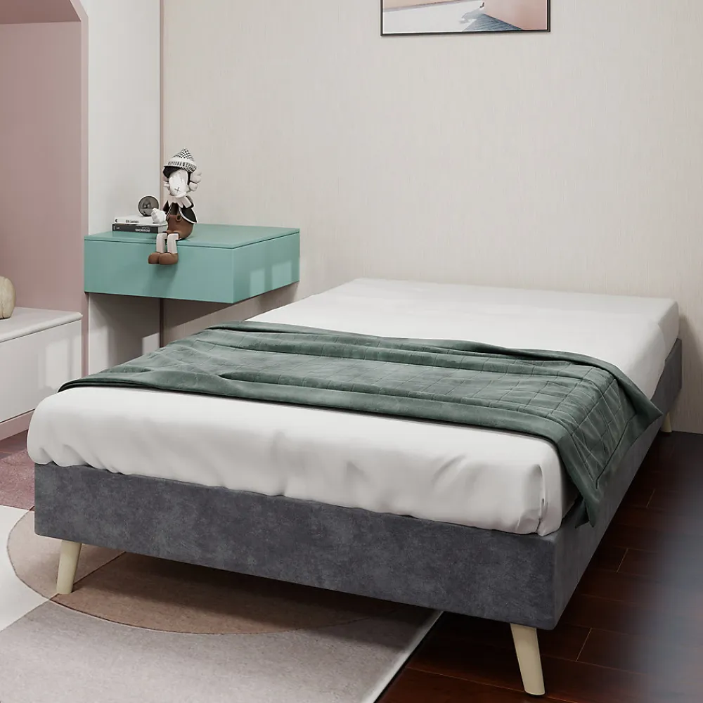 Lit Simple Adulte 90x200 cm - Lit Bas Sans Tête de Lit, Sans Matelas, Moderne et Minimaliste, Velours Gris>Okwish Sale