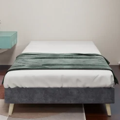 Lit Simple Adulte 90x200 cm - Lit Bas Sans Tête de Lit, Sans Matelas, Moderne et Minimaliste, Velours Gris><noscript><img width=