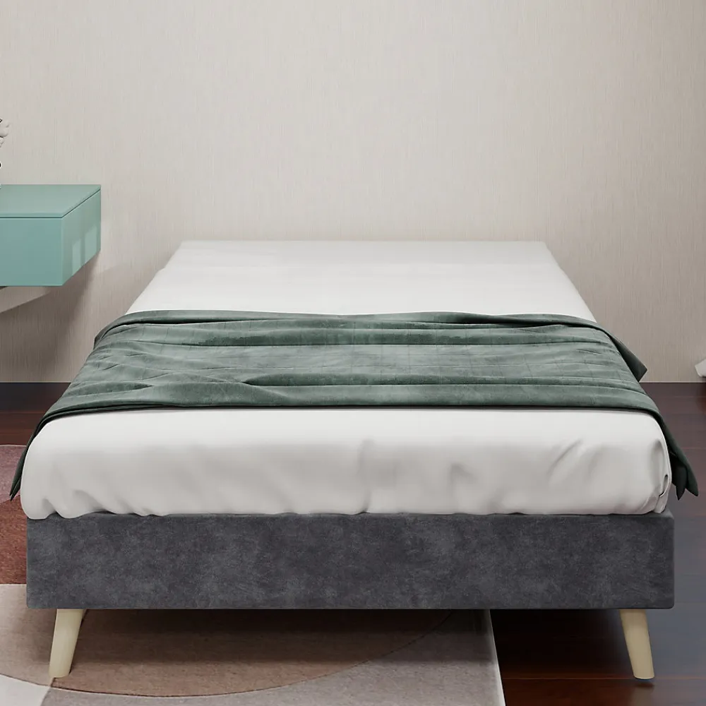 Lit Simple Adulte 90x200 cm - Lit Bas Sans Tête de Lit, Sans Matelas, Moderne et Minimaliste, Velours Gris>Okwish Sale
