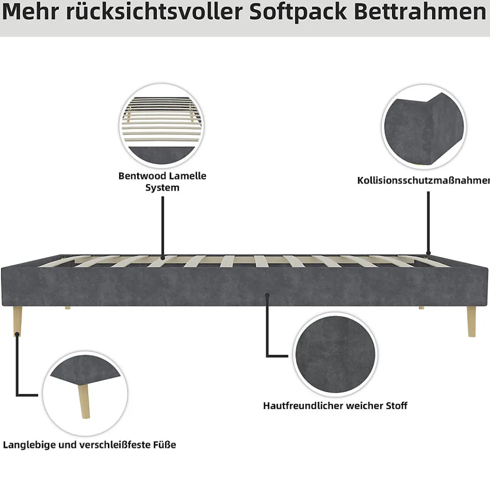 Lit Simple Adulte 90x200 cm - Lit Bas Sans Tête de Lit, Sans Matelas, Moderne et Minimaliste, Velours Gris>Okwish Sale