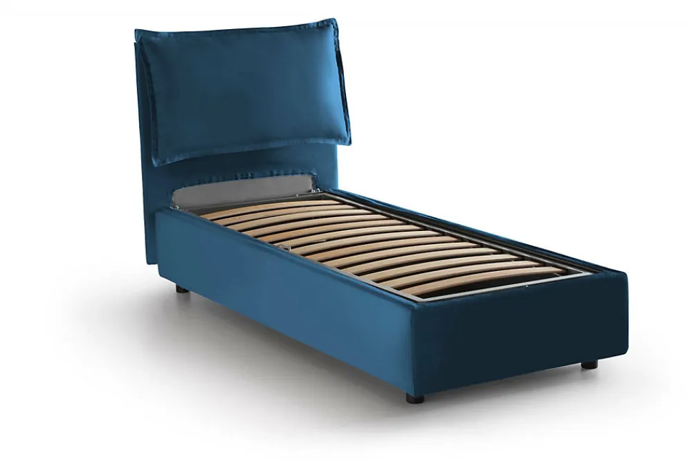Lit simple Aren, Lit coffre avec revêtement en tissu, 100% Made in Italy, Ouverture latérale, avec matelas 80x190 cm inclus, Bleu>Talamo Italia Online