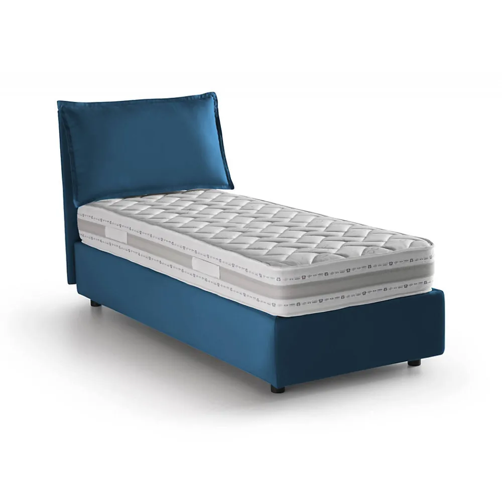 Lit simple Arzon, Lit coffre avec revêtement en tissu, 100% Made in Italy, Ouverture frontale, avec matelas 90x200 cm inclus, Bleu>Talamo Italia New