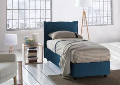 Lit simple Arzon, Lit coffre avec revêtement en tissu, 100% Made in Italy, Ouverture frontale, avec matelas 90x200 cm inclus, Bleu>Talamo Italia New