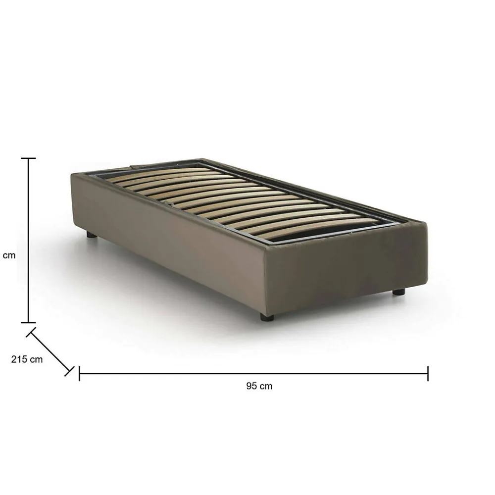 Lit simple Ava, Lit coffre avec revêtement en tissu, 100% Made in Italy, Ouverture frontale, adapté pour matelas 80x200 cm, Taupe>Talamo Italia Discount