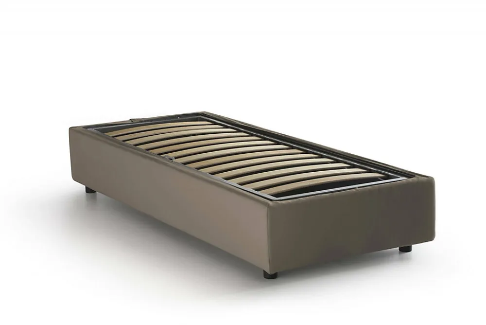 Lit simple Ava, Lit coffre avec revêtement en tissu, 100% Made in Italy, Ouverture frontale, adapté pour matelas 80x200 cm, Taupe>Talamo Italia Discount
