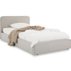 Lit simple BELARTI 90 x 190 cm rembourré, revêtement en tissu - Gris clair><noscript><img width=