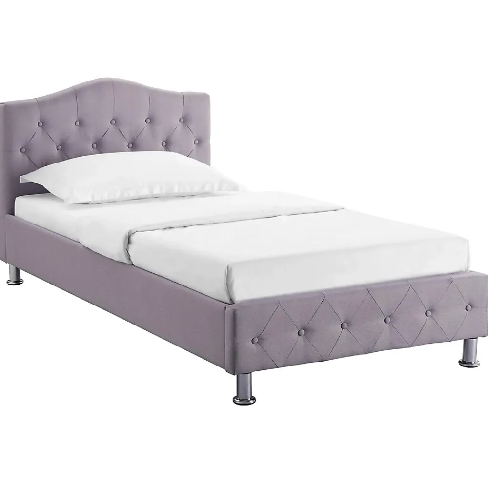 Idimex Lit simple BIARRITZ, 90 x 190 cm, capitonné avec sommier, revêtement en tissu gris* Lit Simple