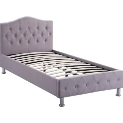 Idimex Lit simple BIARRITZ, 90 x 190 cm, capitonné avec sommier, revêtement en tissu gris* Lit Simple