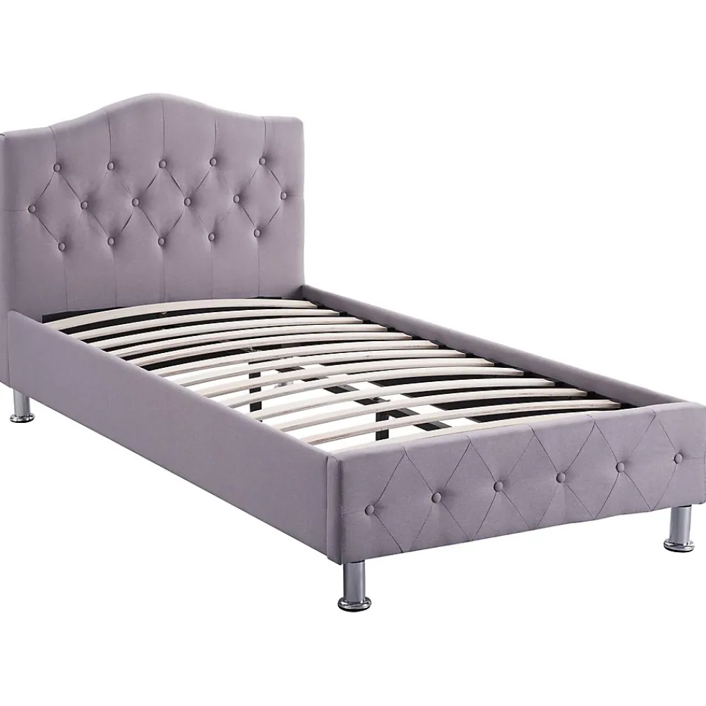 Idimex Lit simple BIARRITZ, 90 x 190 cm, capitonné avec sommier, revêtement en tissu gris* Lit Simple