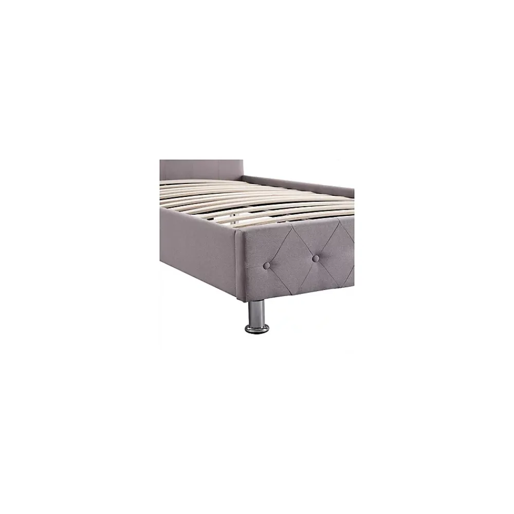 Idimex Lit simple BIARRITZ, 90 x 190 cm, capitonné avec sommier, revêtement en tissu gris* Lit Simple