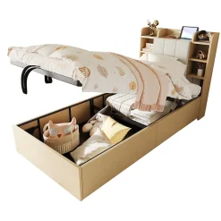 Redom Lit simple bois 90 par 200 cm avec tete de lit rangement prise USB et Type C systeme hydraulique sans matelas* Lit Simple