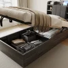 Redom Lit simple bois gris 90 par 200 cm avec tete de lit rangement prise USB et Type C systeme hydraulique sans matelas* Lit Simple