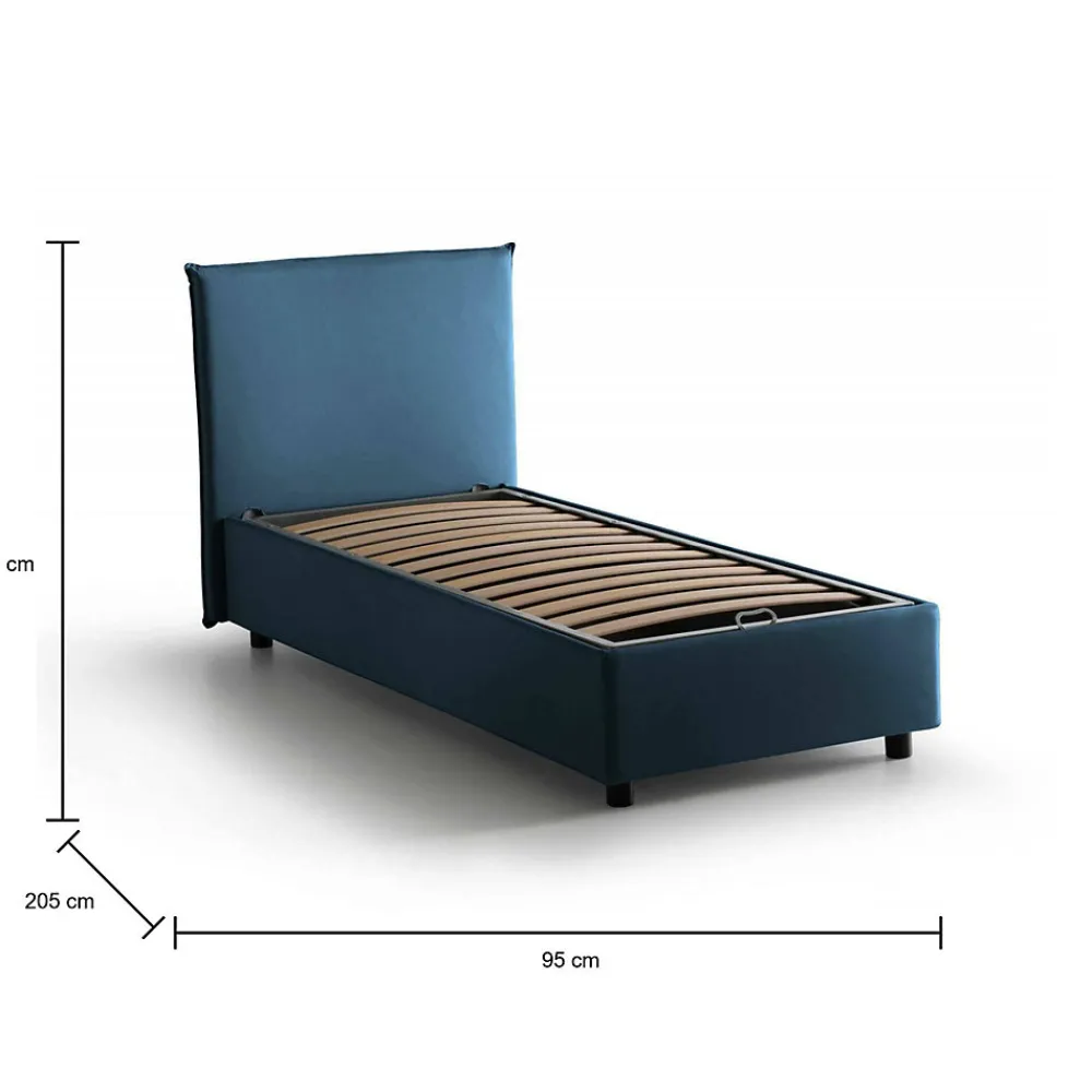 Lit simple Bruna, Lit coffre avec revêtement en tissu, 100% Made in Italy, Ouverture frontale, adapté pour matelas 80x190 cm, Bleu>Talamo Italia Best