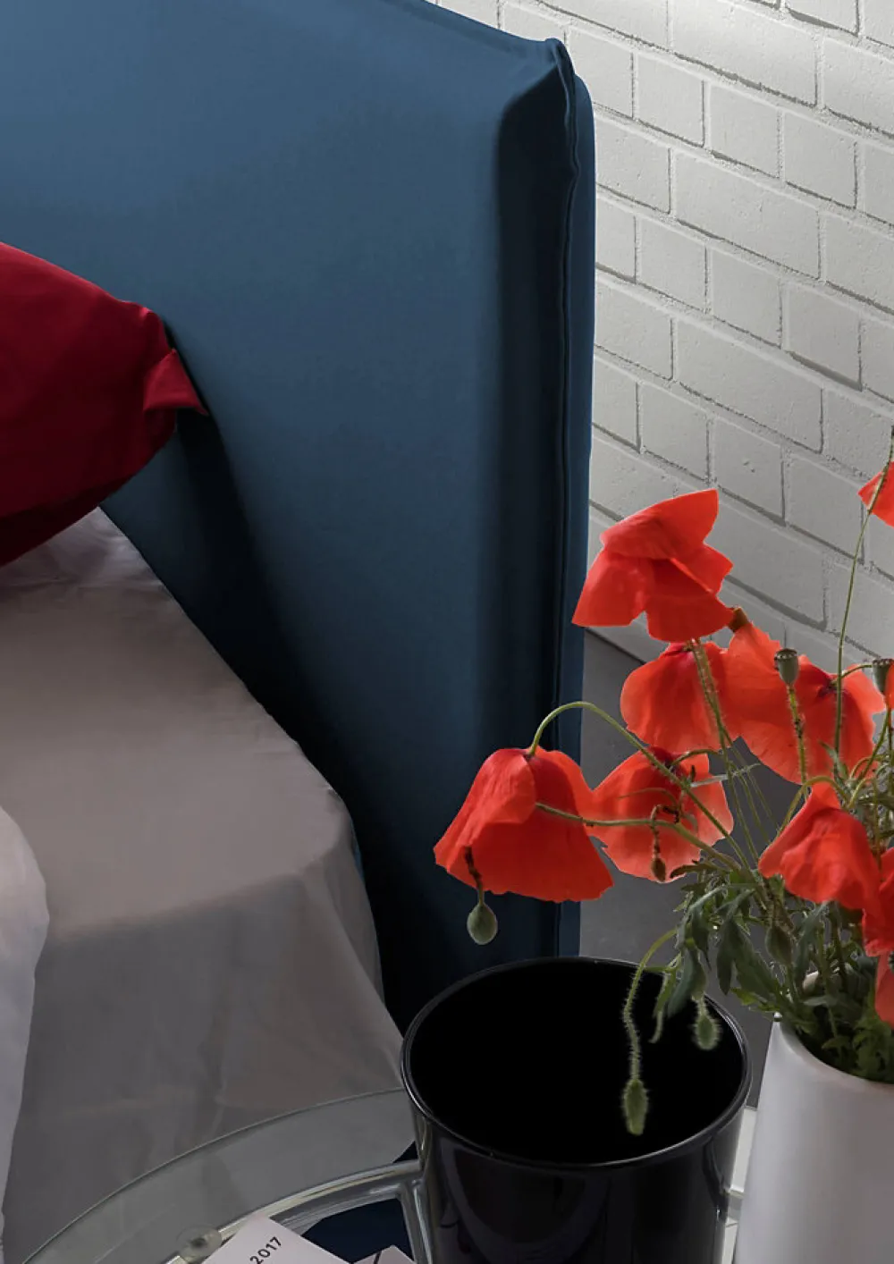 Lit simple Bruna, Lit coffre avec revêtement en tissu, 100% Made in Italy, Ouverture frontale, adapté pour matelas 80x190 cm, Bleu>Talamo Italia Best