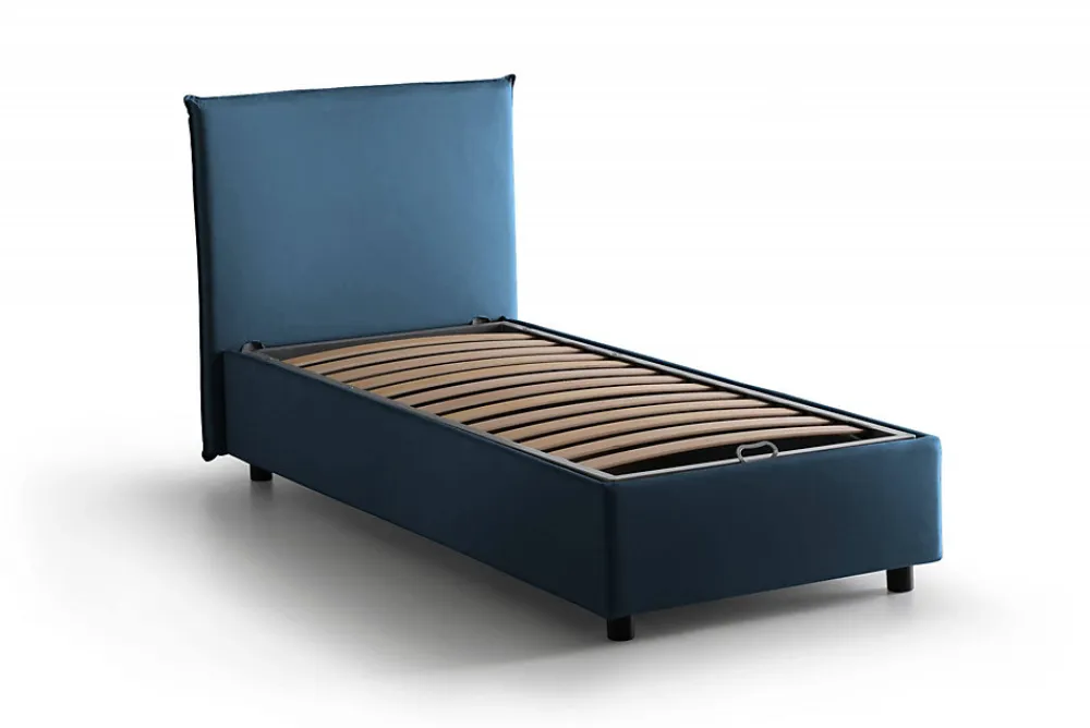 Lit simple Bruna, Lit coffre avec revêtement en tissu, 100% Made in Italy, Ouverture frontale, adapté pour matelas 80x190 cm, Bleu>Talamo Italia Best