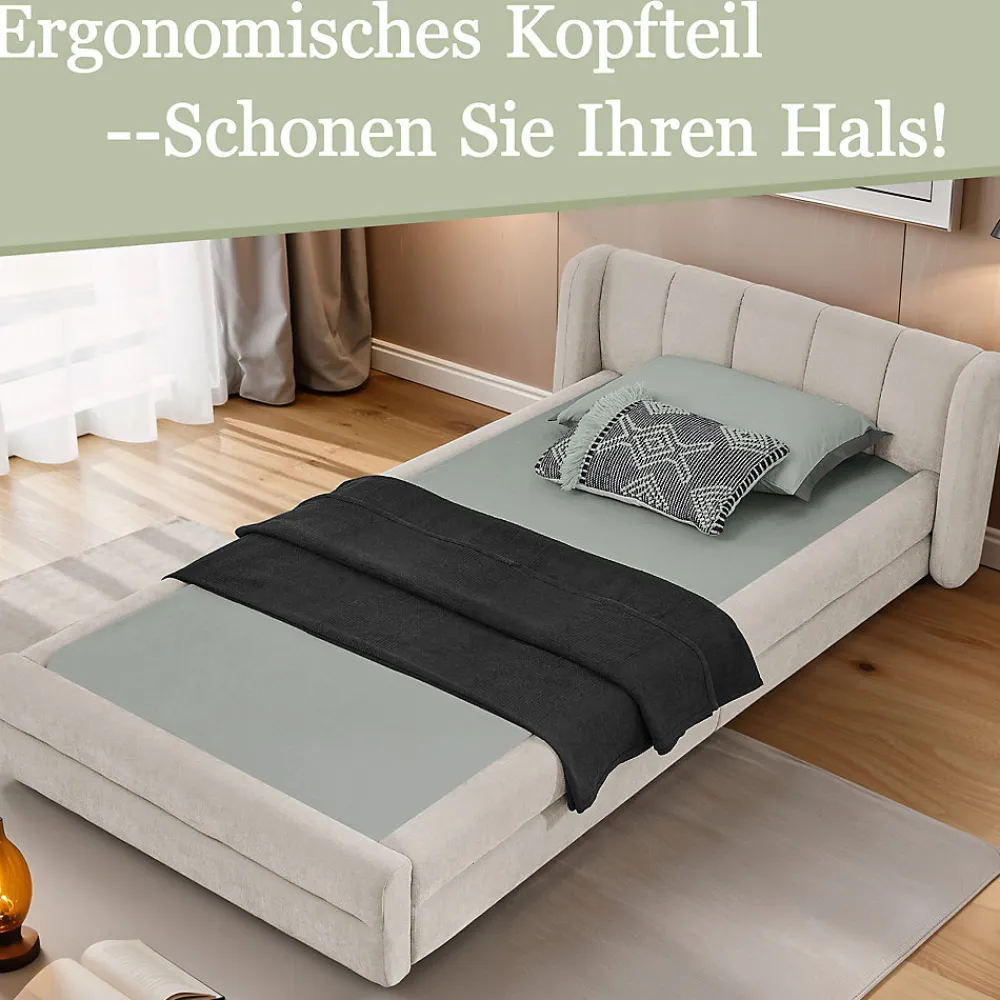 Lit Simple Capitonné 90x200 cm - avec Dossier Confortable, Revêtement en Chenille Doux, Couleur Beige - Sans Matelas>Okwish