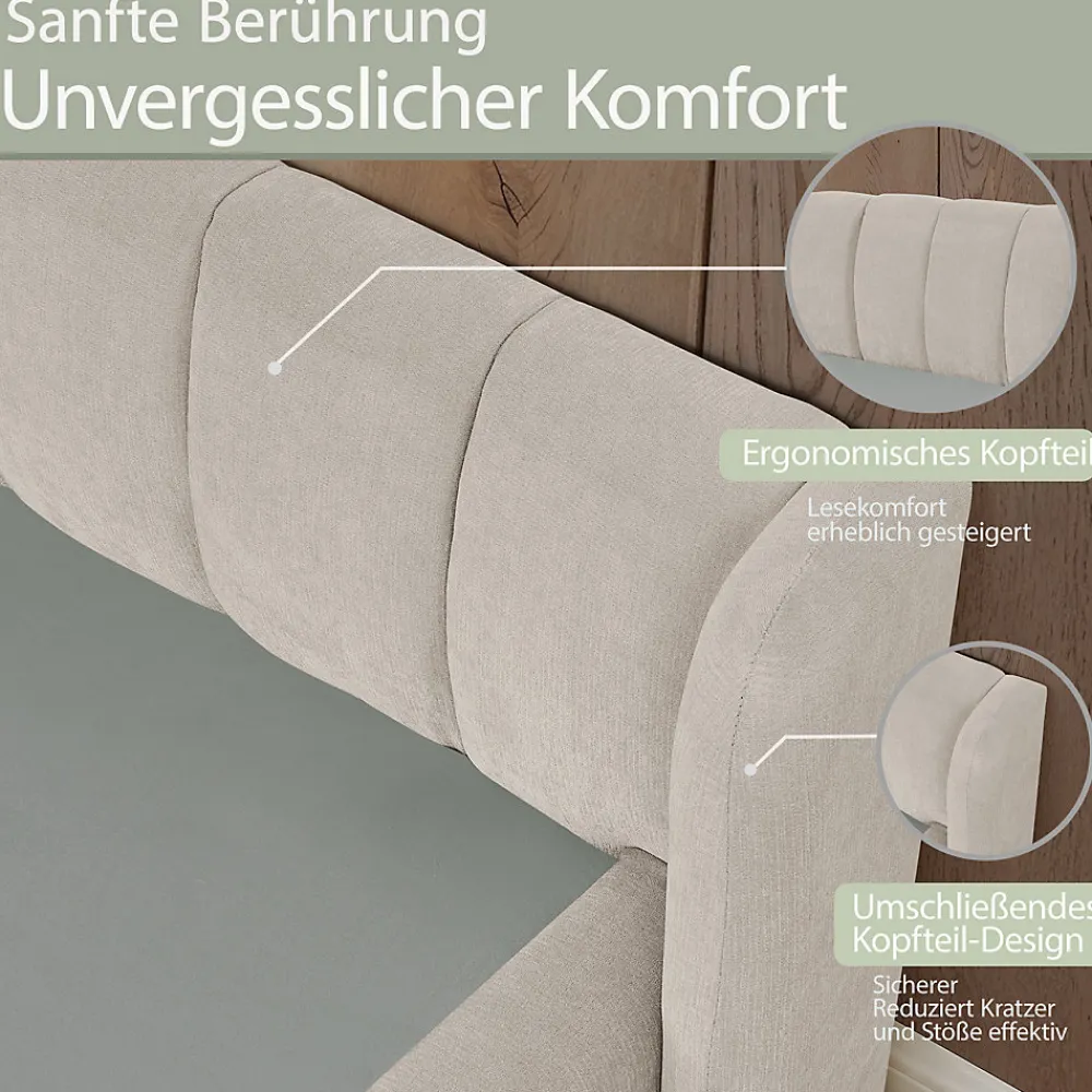 Lit Simple Capitonné 90x200 cm - avec Dossier Confortable, Revêtement en Chenille Doux, Couleur Beige - Sans Matelas>Okwish