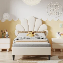 ProximaX Lit simple capitonnés 90 x 200 cm - tête de lit en forme de fleur - sommier à lattes - velours - Beige* Lit Coffre