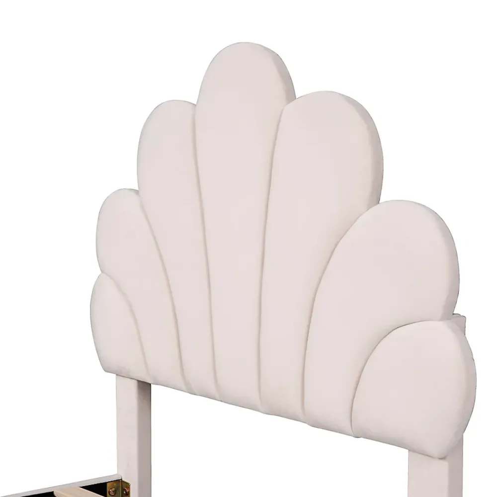 ProximaX Lit simple capitonnés 90 x 200 cm - tête de lit en forme de fleur - sommier à lattes - velours - Beige* Lit Coffre