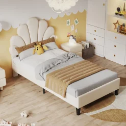 ProximaX Lit simple capitonnés 90 x 200 cm - tête de lit en forme de fleur - sommier à lattes - velours - Beige* Lit Coffre