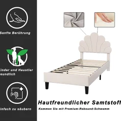 ProximaX Lit simple capitonnés 90 x 200 cm - tête de lit en forme de fleur - sommier à lattes - velours - Beige* Lit Coffre