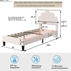 ProximaX Lit simple capitonnés 90 x 200 cm - tête de lit en forme de fleur - sommier à lattes - velours - Beige* Lit Coffre