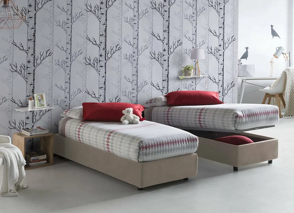 Lit simple Dabate, Lit coffre avec revêtement en tissu, Ouverture frontale, avec matelas 80x190 cm inclus, Taupe>Talamo Italia Discount