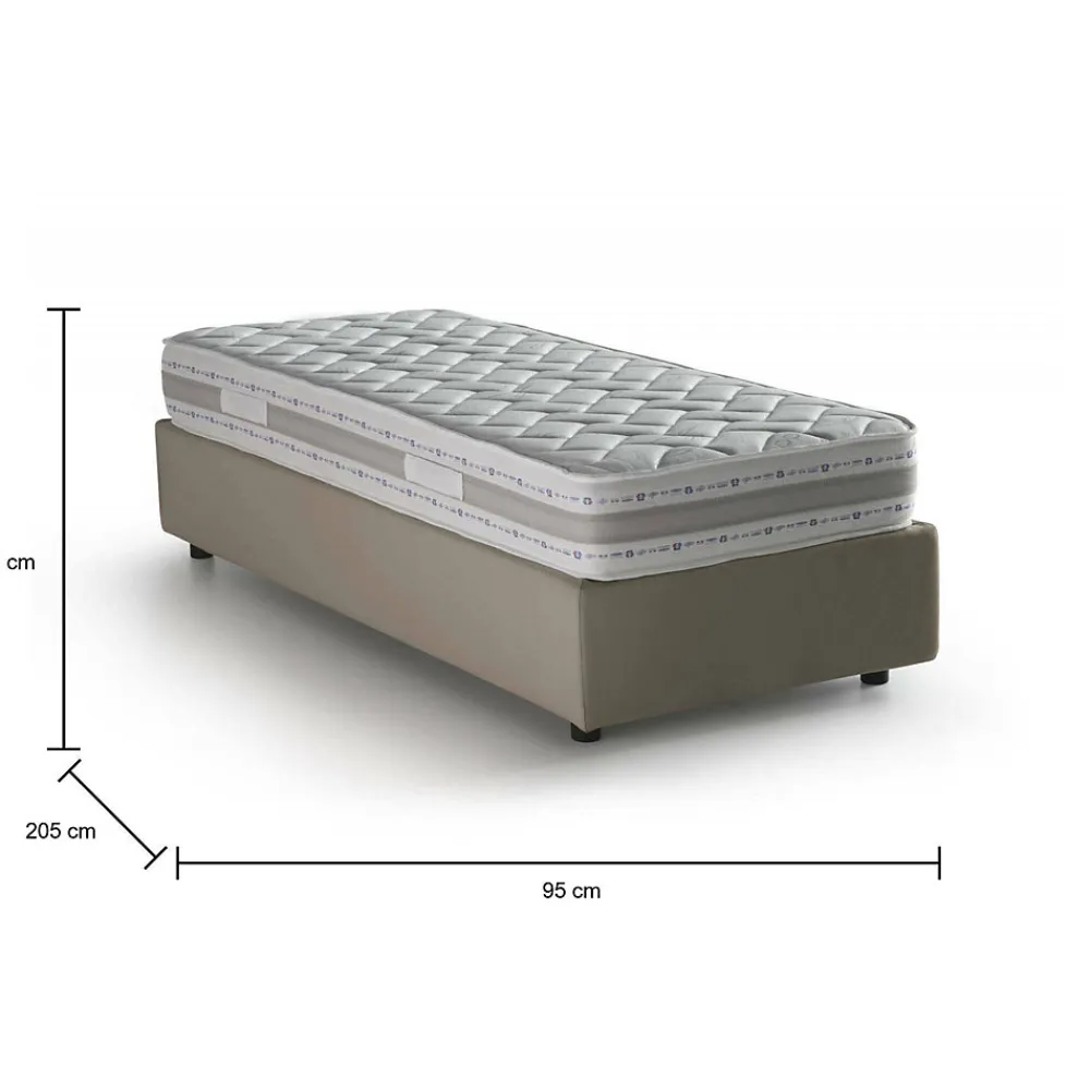 Lit simple Dabate, Lit coffre avec revêtement en tissu, Ouverture frontale, avec matelas 80x190 cm inclus, Taupe>Talamo Italia Discount
