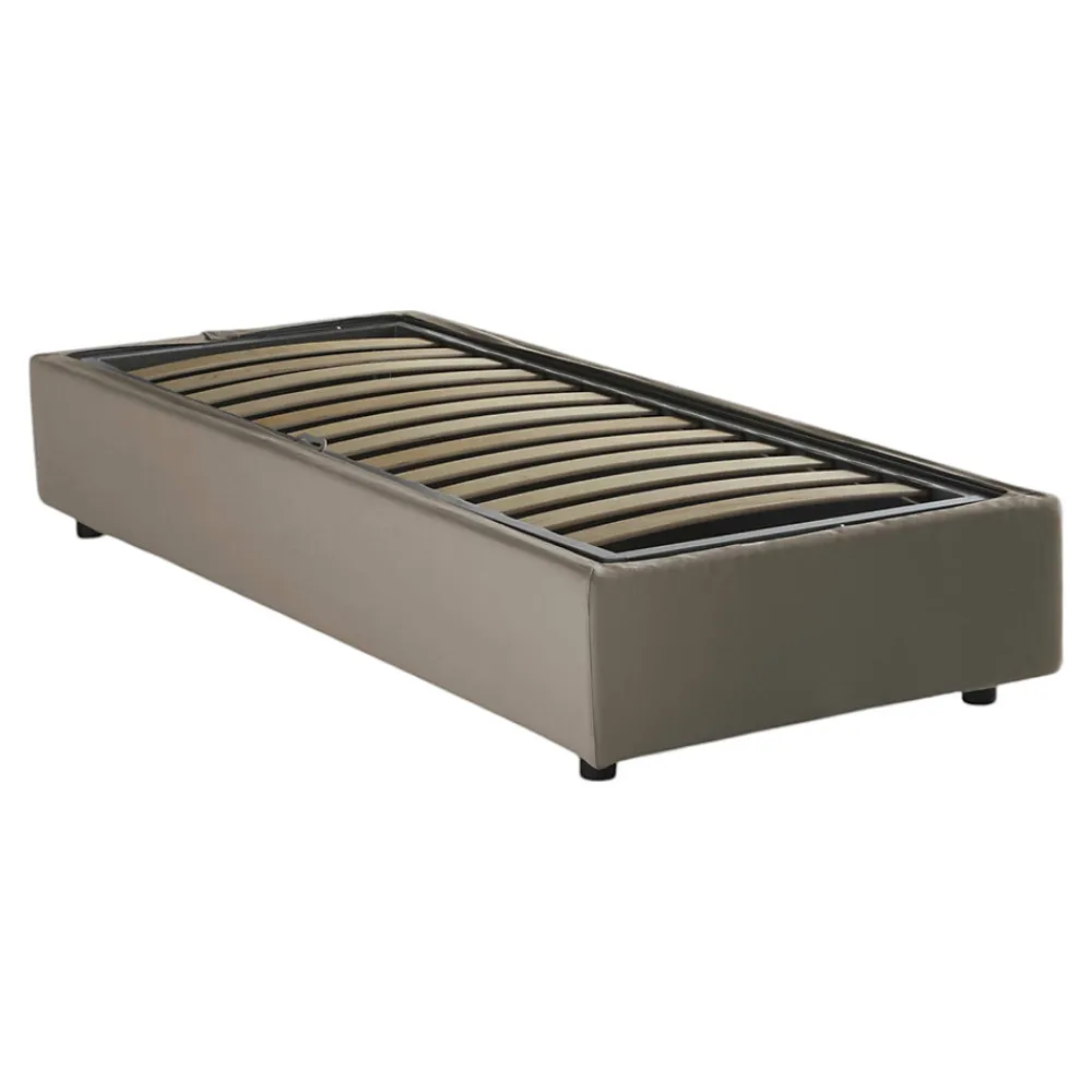 Lit simple Dabate, Lit coffre avec revêtement en tissu, Ouverture frontale, avec matelas 80x190 cm inclus, Taupe>Talamo Italia Discount