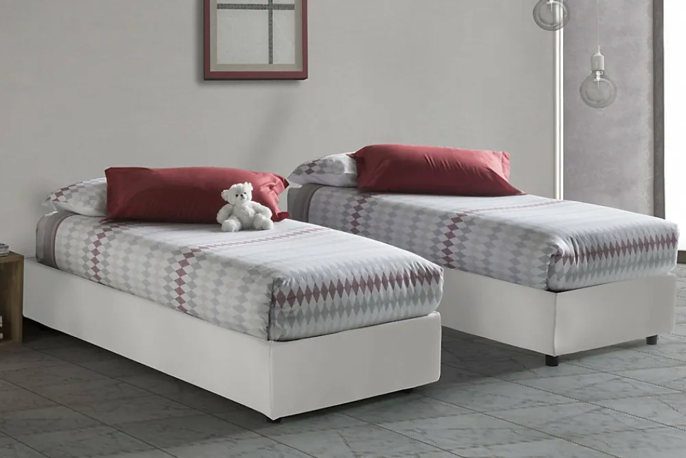 Lit simple Dalfan, Lit coffre avec revêtement en similcuir, Ouverture frontale, avec matelas 80x200 cm inclus, Blanc>Talamo Italia Discount