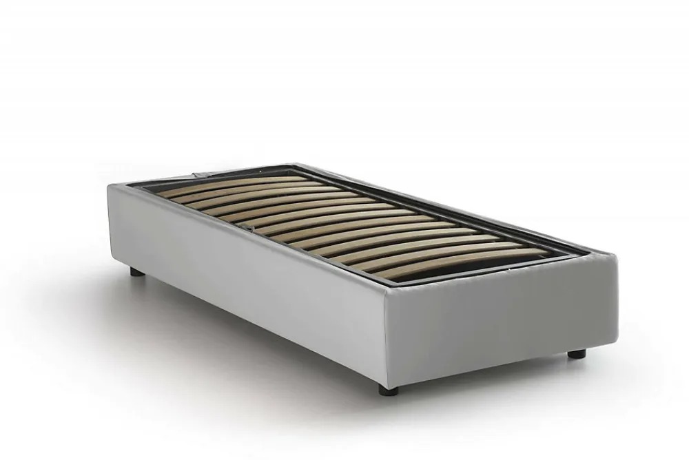 Lit simple Dalfan, Lit coffre avec revêtement en similcuir, Ouverture frontale, avec matelas 80x200 cm inclus, Blanc>Talamo Italia Discount