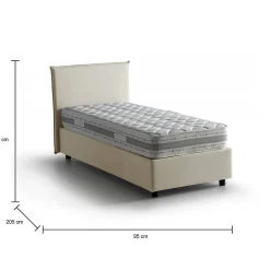 Lit simple Daquin, Lit coffre avec revêtement en tissu, Ouverture frontale, avec matelas 80x190 cm inclus, Beige><noscript><img width=