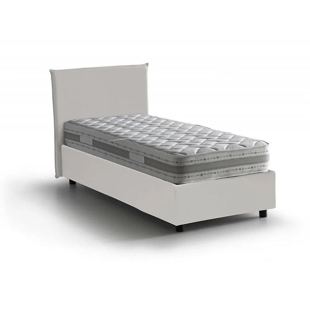 Lit simple Dargill, Lit coffre avec revêtement en similcuir, Ouverture latérale, avec matelas 80x190 cm inclus, Blanc>Talamo Italia