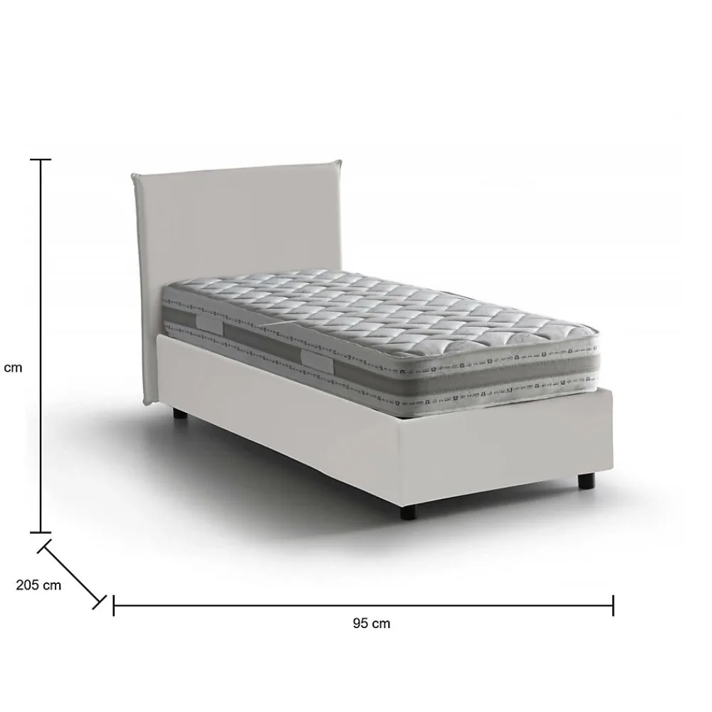 Lit simple Dargill, Lit coffre avec revêtement en similcuir, Ouverture latérale, avec matelas 80x190 cm inclus, Blanc>Talamo Italia