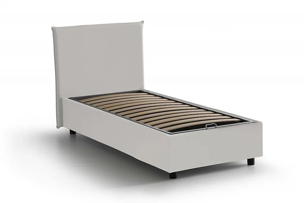 Lit simple Dargill, Lit coffre avec revêtement en similcuir, Ouverture latérale, avec matelas 80x190 cm inclus, Blanc>Talamo Italia