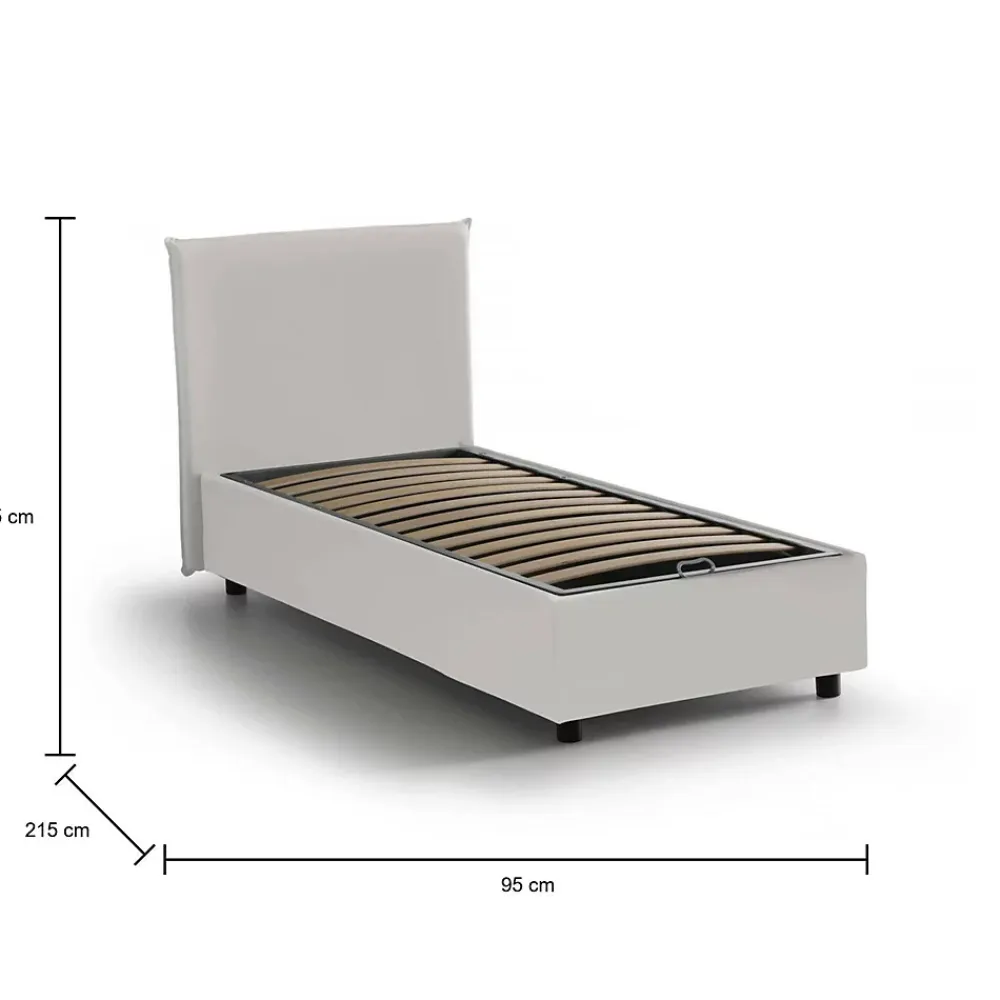 Talamo Italia Lit simple Day, Lit coffre avec revêtement en similcuir, Ouverture frontale, adapté pour matelas 80x200 cm, Blanc* Lit Coffre