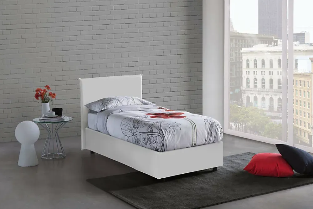 Talamo Italia Lit simple Day, Lit coffre avec revêtement en similcuir, Ouverture frontale, adapté pour matelas 80x200 cm, Blanc* Lit Coffre