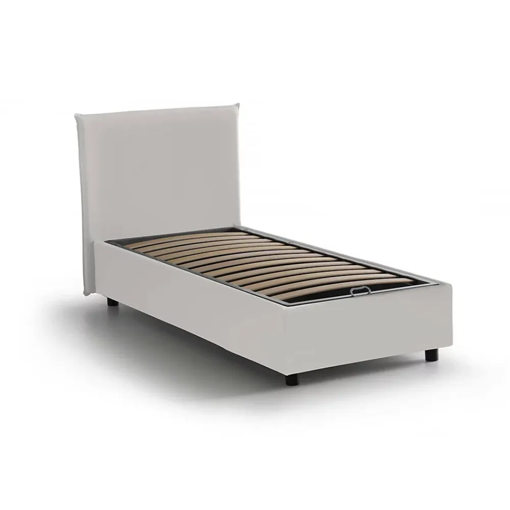 Talamo Italia Lit simple Day, Lit coffre avec revêtement en similcuir, Ouverture frontale, adapté pour matelas 80x200 cm, Blanc* Lit Coffre