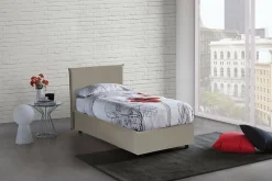 Talamo Italia Lit simple Dbabb, Lit coffre avec revêtement en similcuir, Ouverture frontale, avec matelas 80x200 cm inclus, Taupe* Lit Coffre
