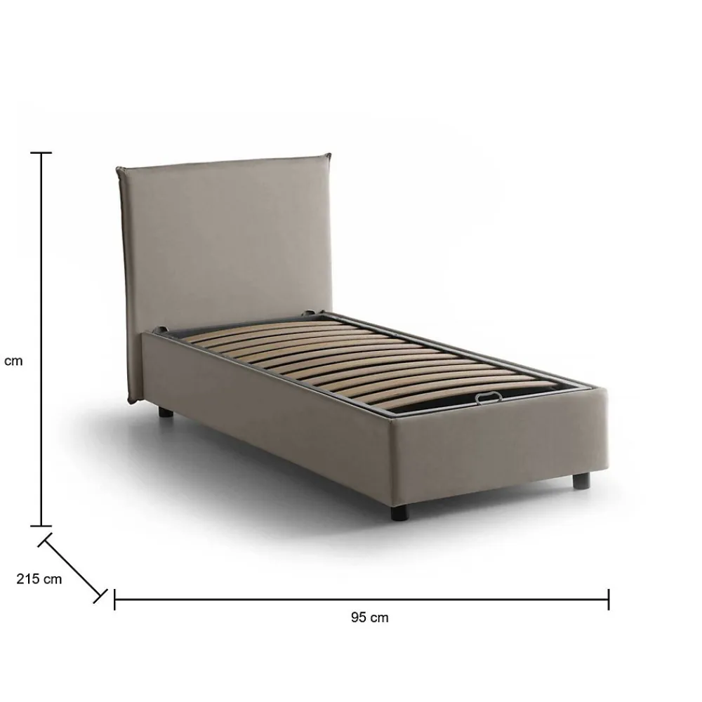 Lit simple Dbacchi, Lit coffre avec revêtement en tissu, Ouverture frontale, adapté pour matelas 80x200 cm, Taupe>Talamo Italia Hot