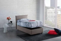Lit simple Dbacchi, Lit coffre avec revêtement en tissu, Ouverture frontale, adapté pour matelas 80x200 cm, Taupe><noscript><img width=