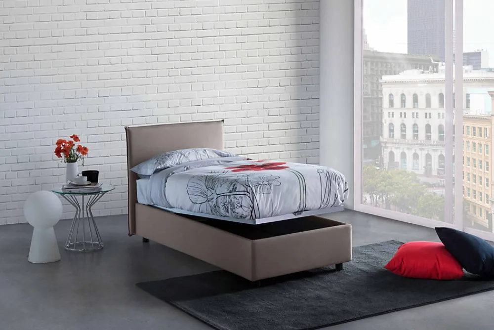 Lit simple Dbacchi, Lit coffre avec revêtement en tissu, Ouverture frontale, adapté pour matelas 80x200 cm, Taupe>Talamo Italia Hot