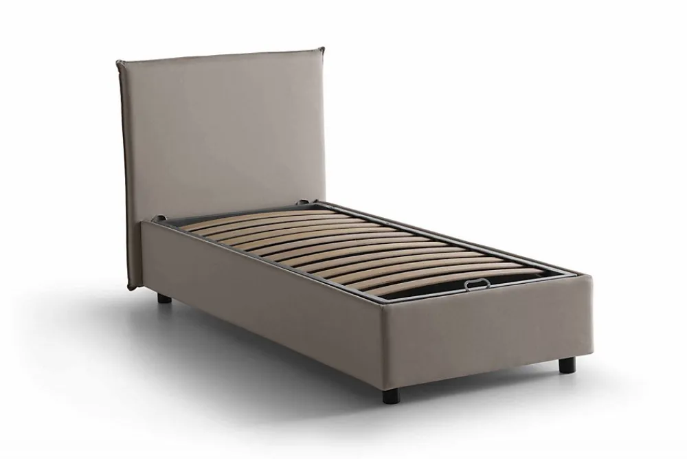 Lit simple Dbacchi, Lit coffre avec revêtement en tissu, Ouverture frontale, adapté pour matelas 80x200 cm, Taupe>Talamo Italia Hot