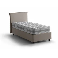 Lit simple Dbach, Lit coffre avec revêtement en tissu, Ouverture frontale, avec matelas 80x200 cm inclus, Taupe>Talamo Italia Clearance