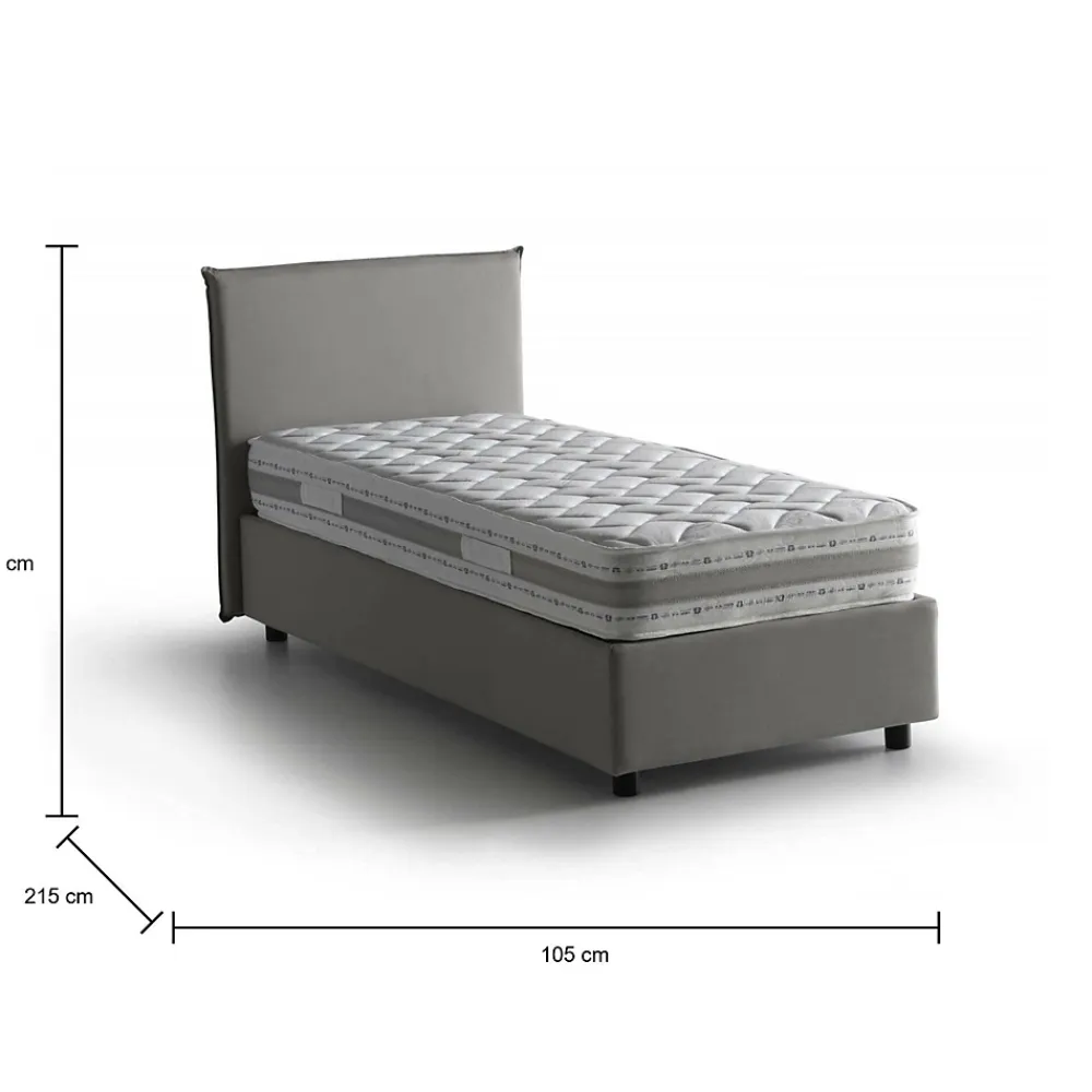 Talamo Italia Lit simple Dbaston, Lit coffre avec revêtement en tissu, Ouverture frontale, avec matelas 90x200 cm inclus, Gris* Lit Coffre