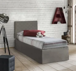 Lit simple Dbertol, ensemble tête de lit en similcuir avec sommier, matelas inclus, 80x190 cm, gris tourterelle>Talamo Italia Outlet