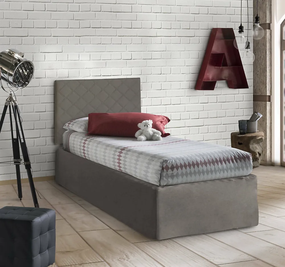 Lit simple Dbertol, ensemble tête de lit en similcuir avec sommier, matelas inclus, 80x190 cm, gris tourterelle>Talamo Italia Outlet