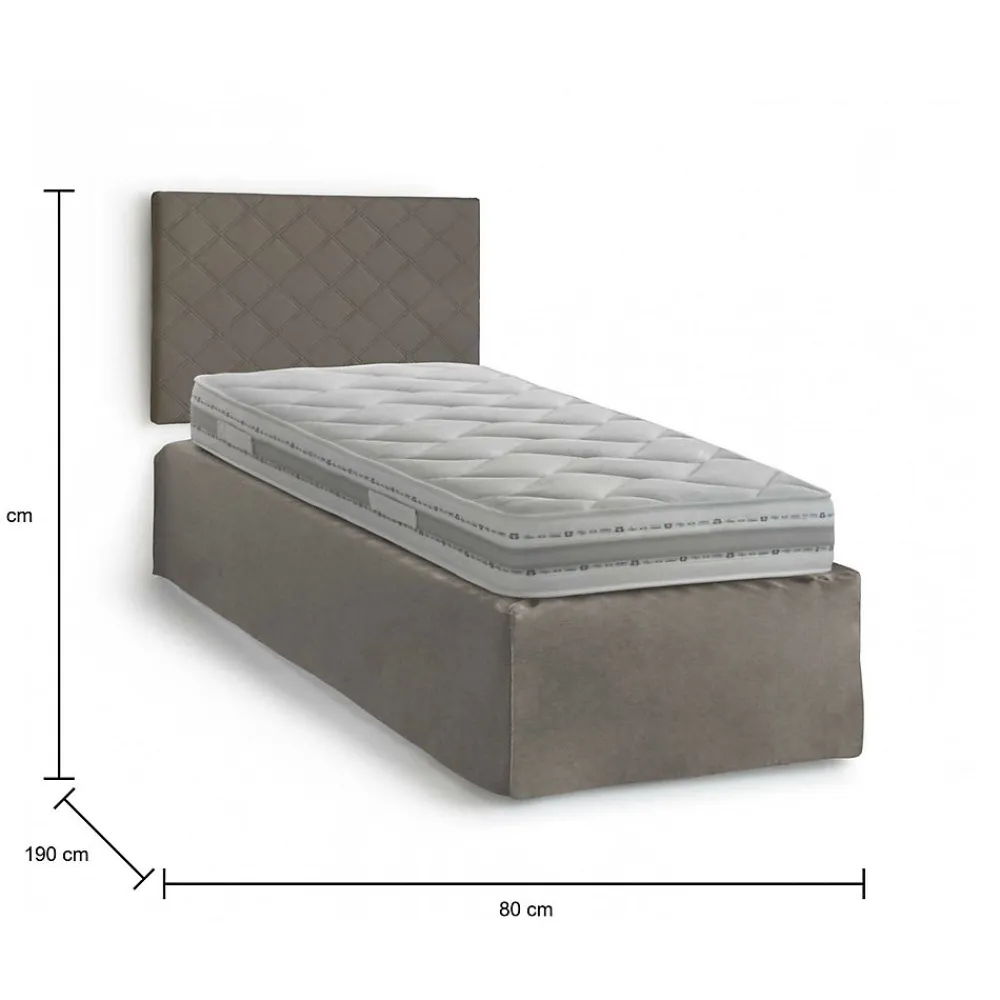 Lit simple Dbertol, ensemble tête de lit en similcuir avec sommier, matelas inclus, 80x190 cm, gris tourterelle>Talamo Italia Outlet